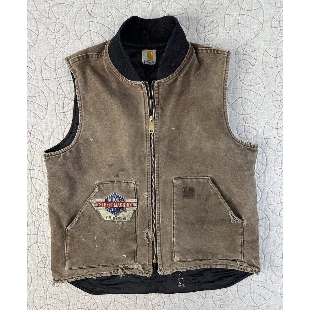 Carhartt Brown V02 Lined Duck Vest / Street Machine Club / Large Tall / THRASHED